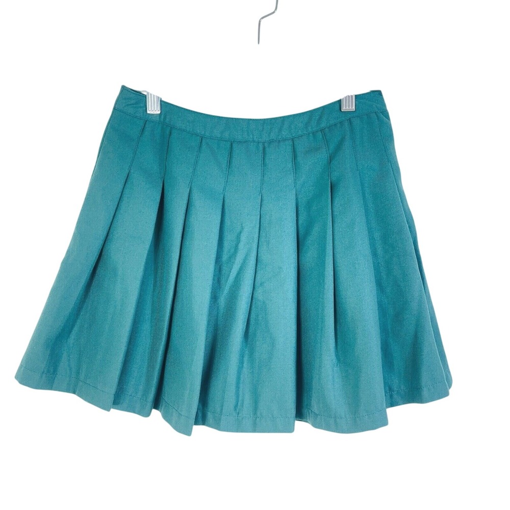 Forever 21 Pleated Mini Skirt Size M Blue Green High Rise Academia Preppy School - Picture 2 of 7